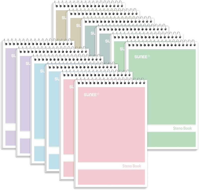 SUNEE 12 Pack Steno Pads 6x9, Gregg Rule, 60 Sheets, 6 Assorted Color Spiral Notebook 6x9, White Paper, Take Notes with Top Spiral Notebook, for School, University, College, Work, Office - Image 1